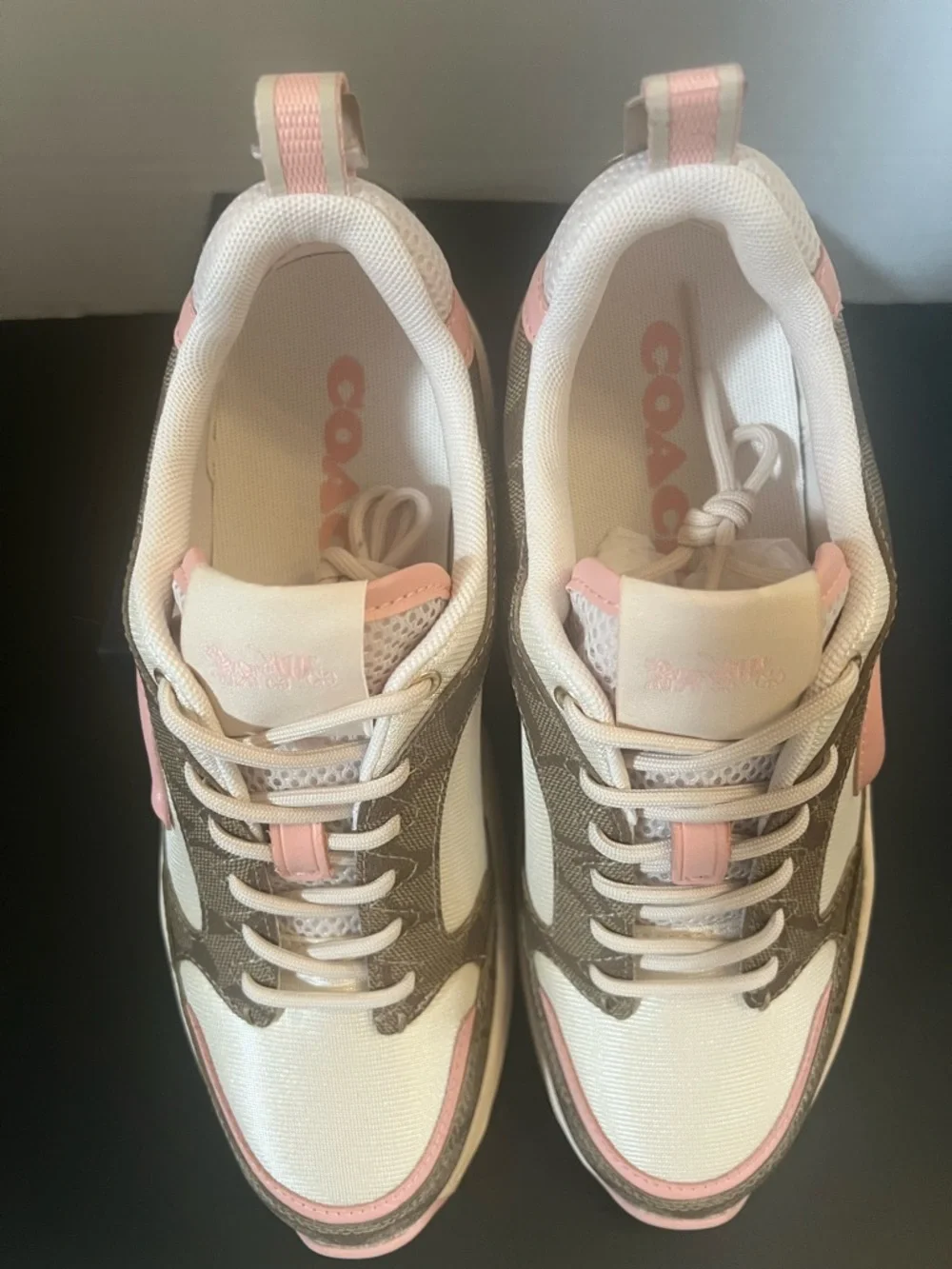 Coach White, Brown & Pink Signature Platform Sneakers - Picture 9 of 11